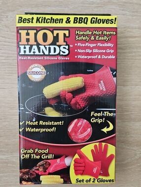 Hot Hands Heat-Resistant Silicone BBQ / Kitchen Gloves Red - SET of 2
